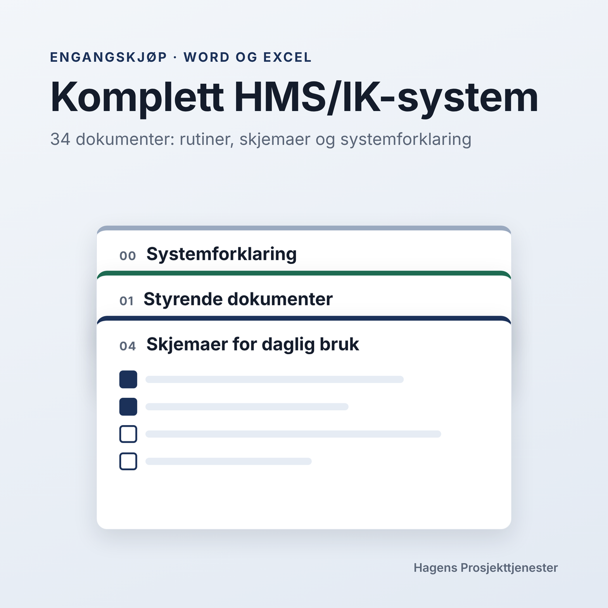 Komplett HMS/IK-system: 34 dokumenter i Word og Excel